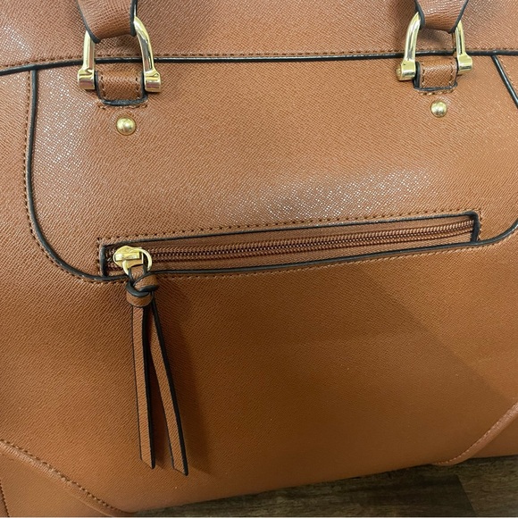 NEW! London Fog Brown Cognac Extra Large Satchel Purse Style LF6690 - Picture 8 of 15